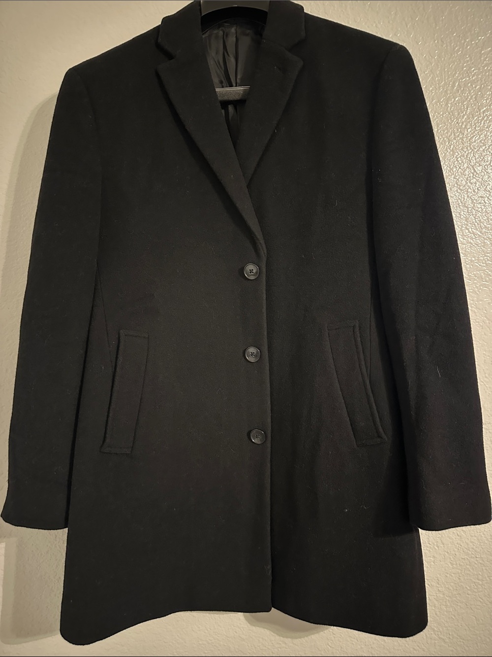 Calvin Klein Black Single-Breasted Wool Pea Coat